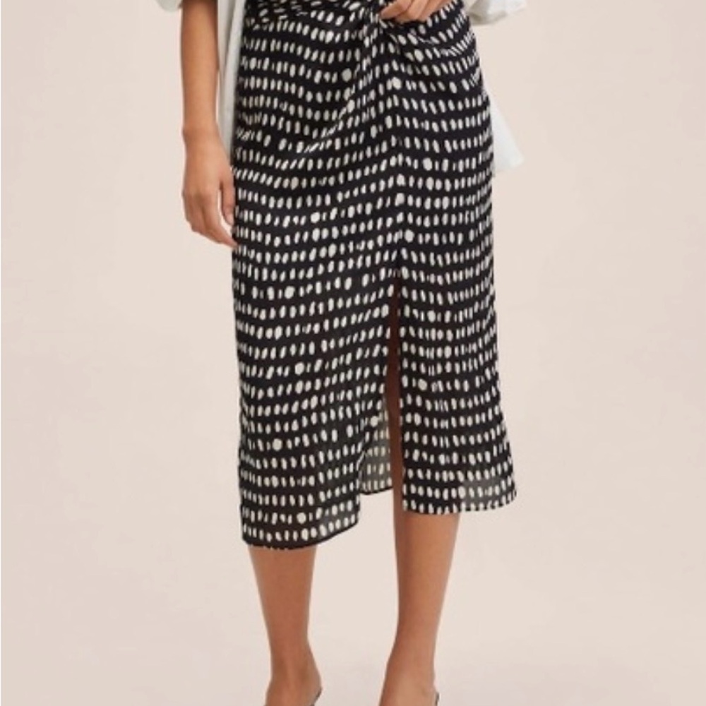Mango Black and White Patterned Midi Skirt Womens Size Large